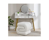 Modern S-Shape Makeup Stool, Teddy Fabric Upholstered Footstool, Comfy Ottoman for Bedroom, Living Room, and Dressing Table-The Pop Home