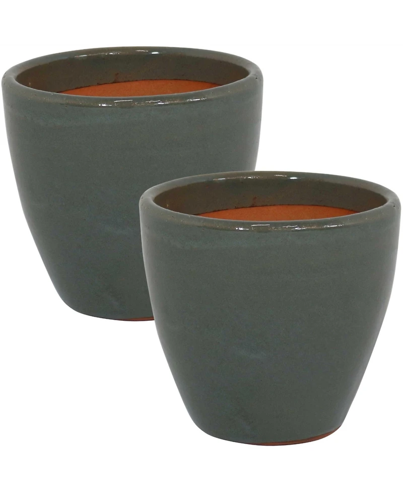 Resort High-Fired Outdoor/Indoor Glazed Uv- and Frost-Resistant Ceramic Planters with Drainage Holes - 2-Pack