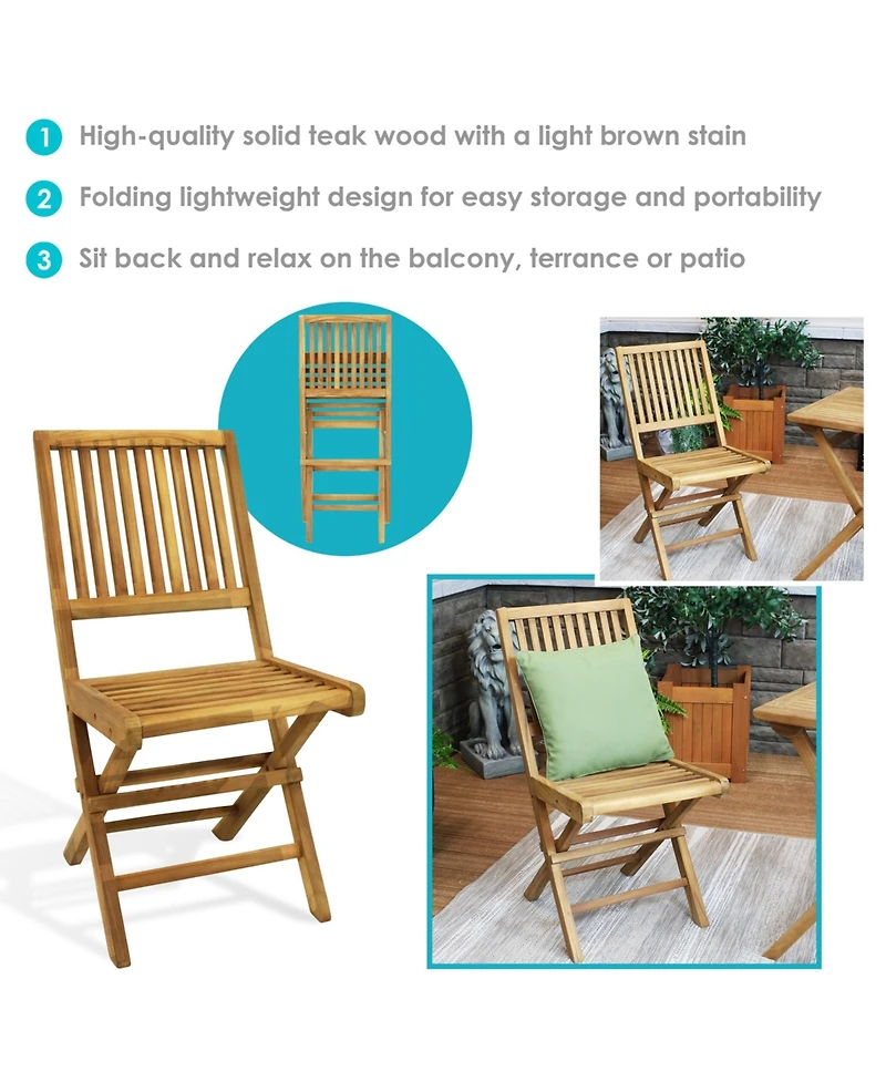 Outdoor Solid Teak Wood with Stained Finish Nantasket Folding Dining Chairs - Light Brown - 2pk