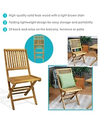 Outdoor Solid Teak Wood with Stained Finish Nantasket Folding Dining Chairs - Light Brown - 2pk