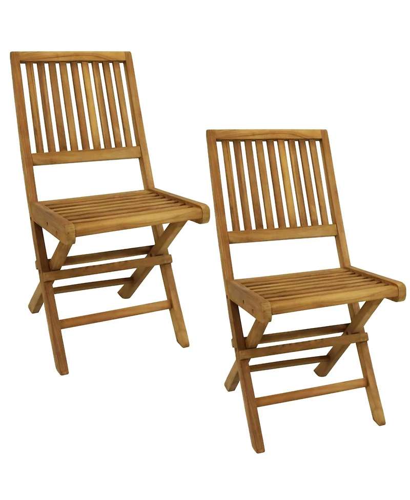 Outdoor Solid Teak Wood with Stained Finish Nantasket Folding Dining Chairs - Light Brown - 2pk