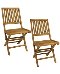 Outdoor Solid Teak Wood with Stained Finish Nantasket Folding Dining Chairs - Light Brown - 2pk