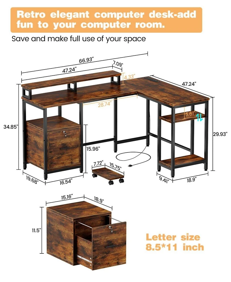 gaomon L Shaped Computer Desk with Power Outlet