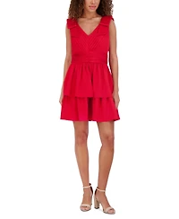 kensie Women's Pleated Bow-Shoulder Fit & Flare Dress