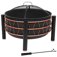 Steel Fire Pit with Bronze Trapezoid Pattern and Pvc Cover - 24.5" Round - Black