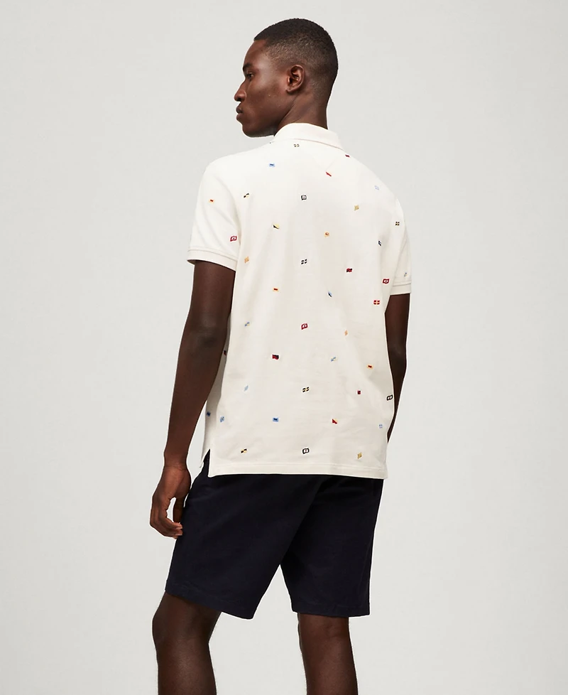 Tommy Hilfiger Men's Regular Fit Allover Flag Polo Shirt