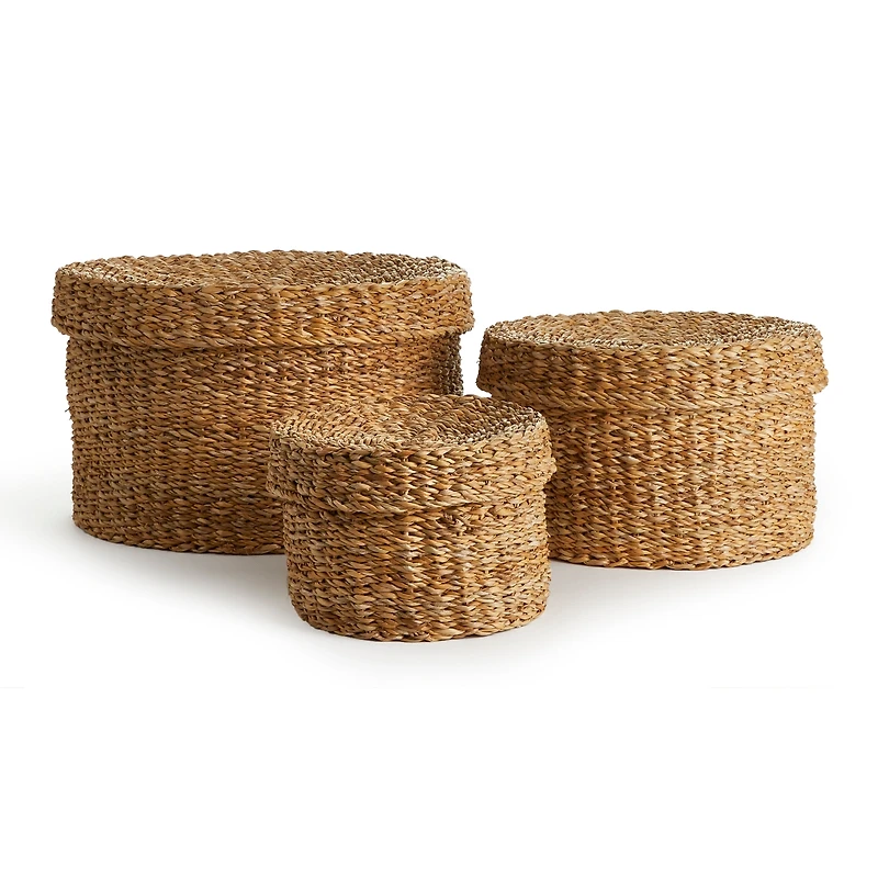 Seagrass Round Lidded Baskets Set of 3