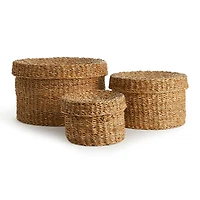 Seagrass Round Lidded Baskets Set of 3