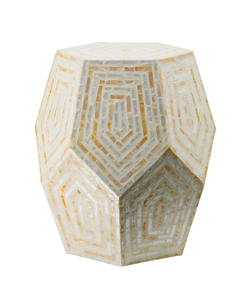 Capiz Accent Stool Table with Hexagonal Drum and Angled Look Stylish and Unique Decor for Living Room or Bedroom