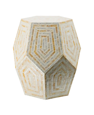 Capiz Accent Stool Table with Hexagonal Drum and Angled Look Stylish and Unique Decor for Living Room or Bedroom