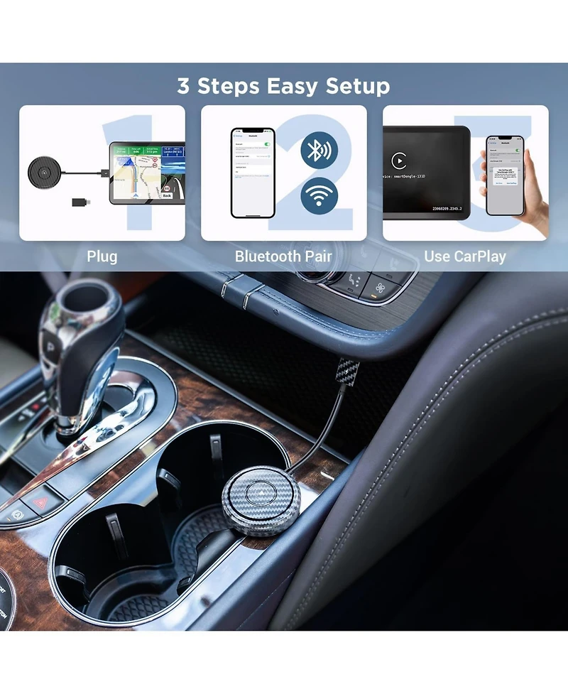 Cowin Wireless CarPlay Adapter for Apple iPhone Plug & Play Auto Connect for Cars from 2015