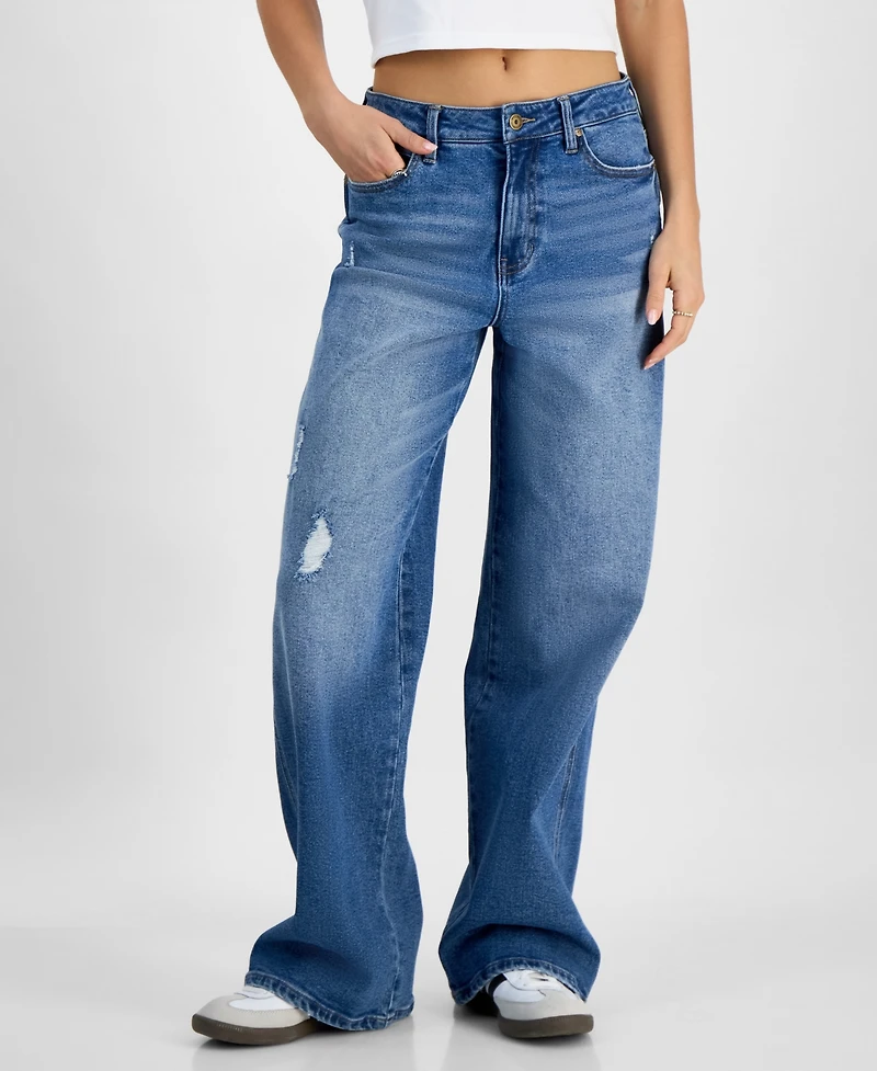 Celebrity Pink Juniors' High Rise Baggy Wide-Leg Curvy Jeans