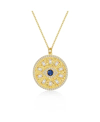 Genevive 14k Gold Plated with Blue & Cubic Zirconia Mandala Medallion Pendant Necklace