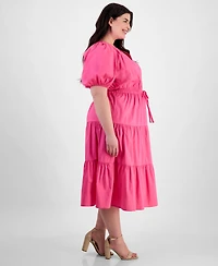 Anne Klein Plus Size Puff-Sleeve Tiered Midi Dress