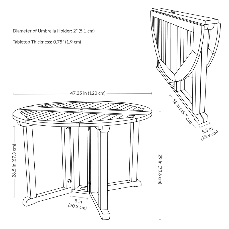 Malaysian Hardwood Gateleg Round Patio Table with Teak Oil Finish - 47.25" Diameter x 29" H