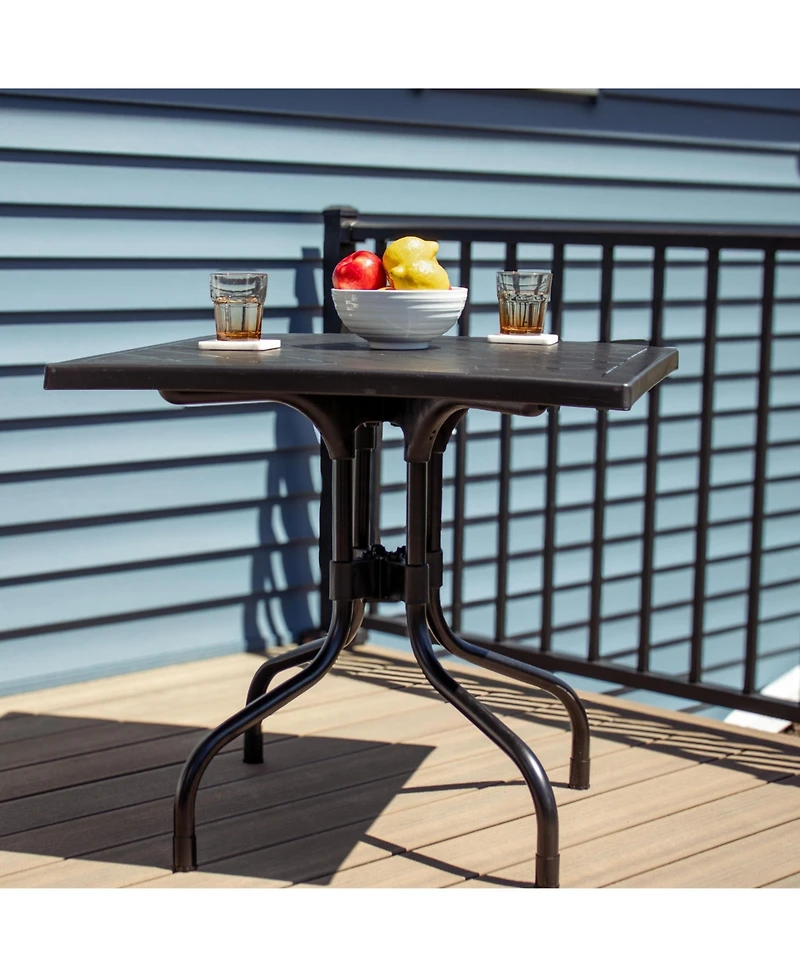 Outdoor Square Polypropylene Top Dining Table with Curved Iron Legs - Black - 28.75"