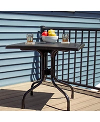 Outdoor Square Polypropylene Top Dining Table with Curved Iron Legs - Black - 28.75"