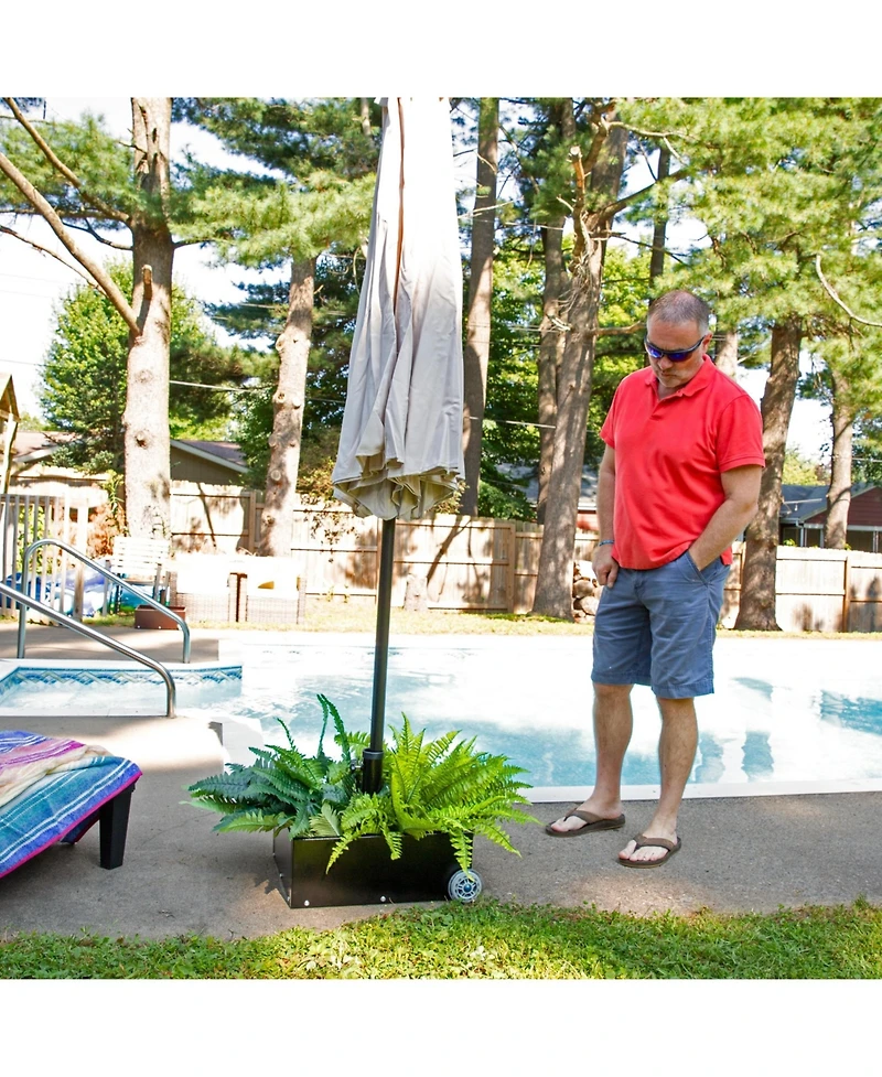 Rolling Outdoor Umbrella Base with Fillable Planter for Umbrellas 2" Diameter Poles