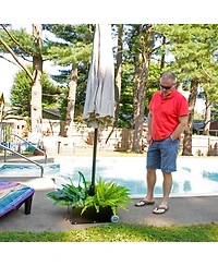 Rolling Outdoor Umbrella Base with Fillable Planter for Umbrellas 2" Diameter Poles