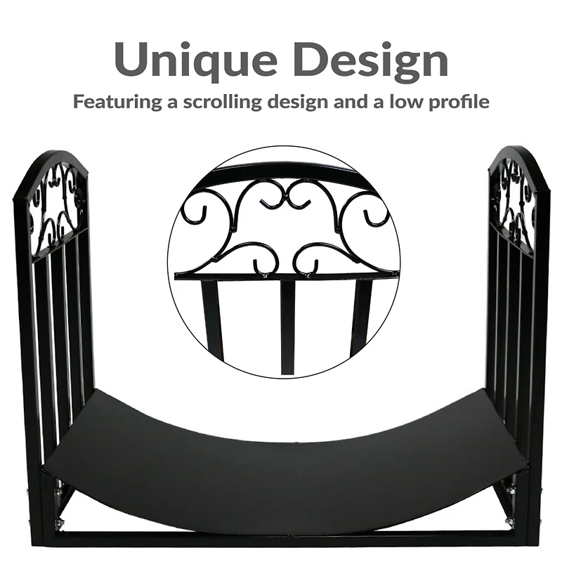 Indoor/Outdoor Heavy-Duty Powder-Coated Steel Fire Pit or Fireplace Firewood Log Rack Holder - 2' - Black