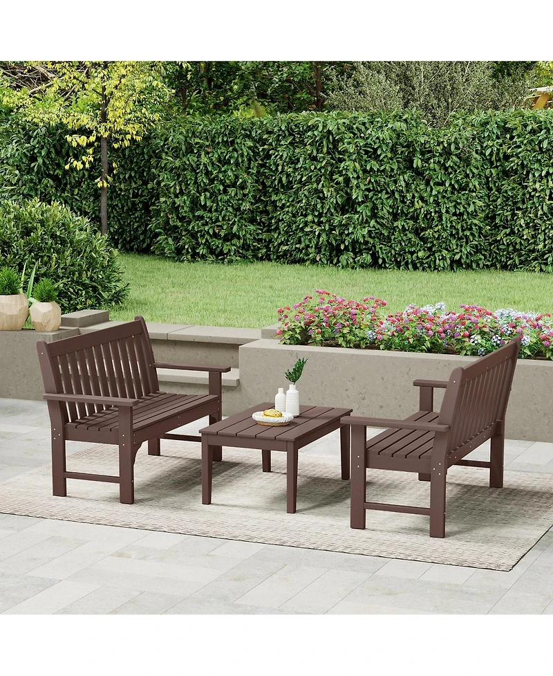 WestinTrends 3-Piece Hdpe Outdoor Patio Furniture Couch and Coffee Table Set