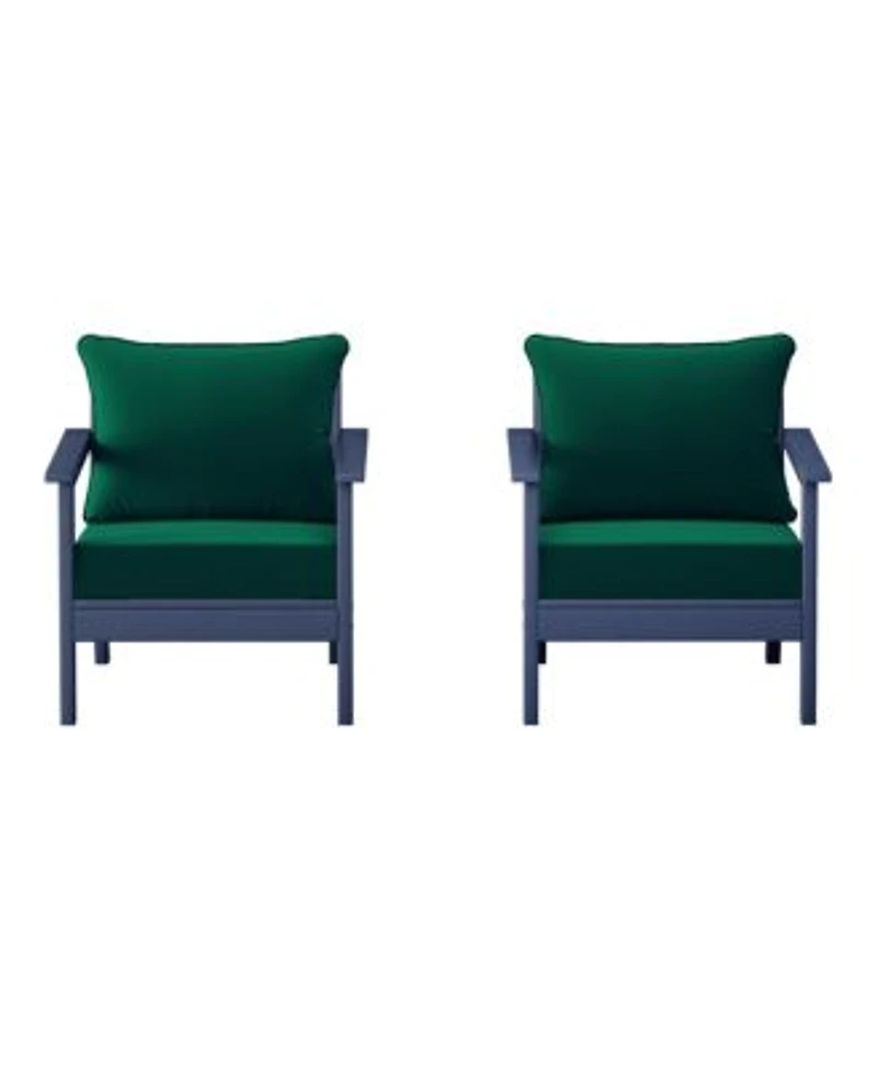 Westintrends Outdoor Modern Hdpe Patio Navy Blue Club Chairs With Deep Seat Cushions Set Of 2