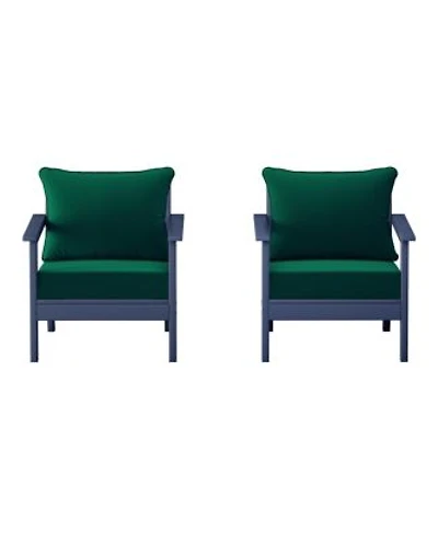 Westintrends Outdoor Modern Hdpe Patio Navy Blue Club Chairs With Deep Seat Cushions Set Of 2