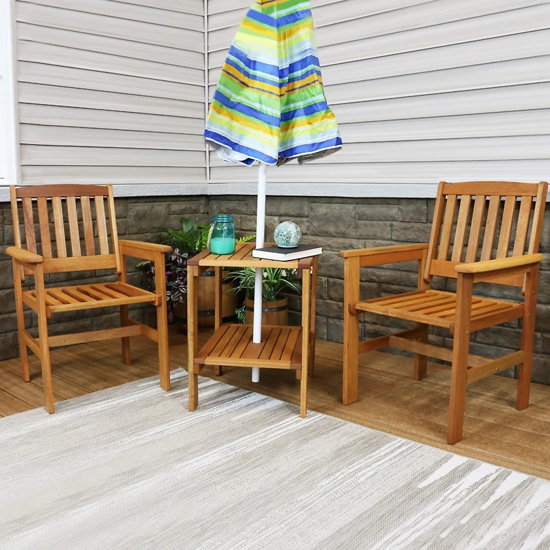 Outdoor Meranti Wood with Teak Oil Finish Patio Table and Chairs Conversation Set - Brown - 3pc