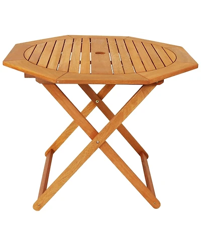 Outdoor Meranti Wood with Teak Oil Finish Folding Octagon Patio Dining Table - 35" - Brown