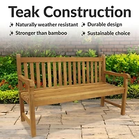 Outdoor Solid Teak Wood with Light Stained Finish Patio Garden Bench Seat - 60" - Light Brown