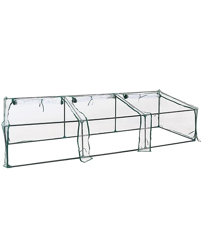 Outdoor Portable Slanted Top Plant Shelter Mini Cloche Greenhouse with Zipper Doors - Clear