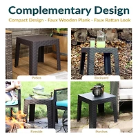 Square Patio Side Table - 16.75" Outdoor End Weather-Resistant Set of 4 Brown Grid Tabletop