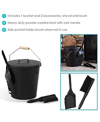 Steel Fireplace Ash Bucket with Lid, Shovel and Brush