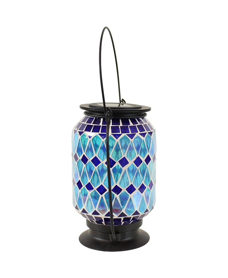 Solar Led Outdoor Cool Blue Mosaic Lantern - 8.5"