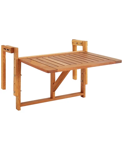 Outdoor Folding Balcony Railing Table - Meranti Wood Construction - Brown