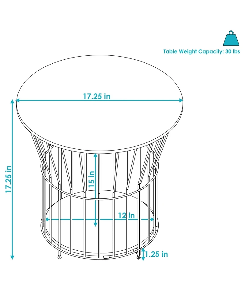 Indoor Steel Wire Pedestal End Table with Mdf Pull-Open Tabletop - 17.25” H - Cream