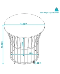 Indoor Steel Wire Pedestal End Table with Mdf Pull-Open Tabletop - 17.25” H - Cream