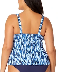 Anne Cole Plus Size Printed Ring-Trim Plunge Tankini Top