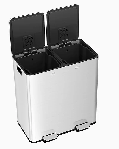 15 Gallon Triple Compartment Stainless Steel Kitchen Trash Can for Recycling