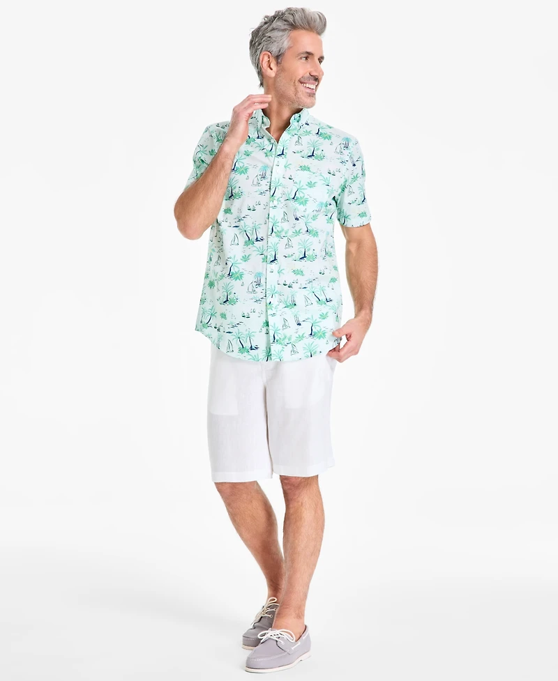 Club Room Men's Palmera Scene Regular-Fit Stretch Printed Button-Down Poplin Shirt, Exclusively at Macy's