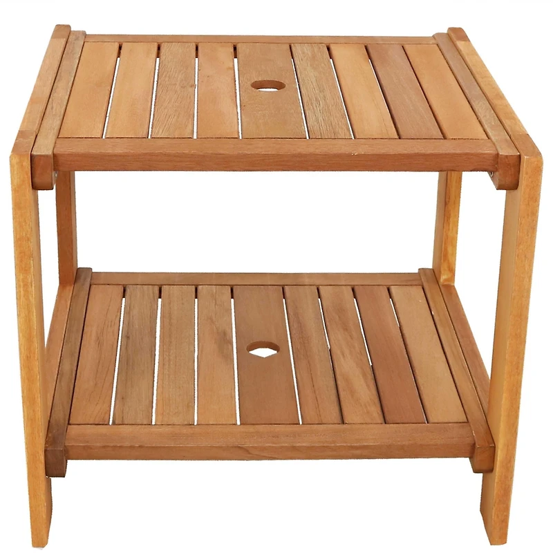 Meranti Wood Outdoor Patio Side Table - Teak Oil Finish - 20-Inch