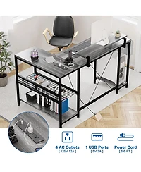 gaomon L Shaped Computer Desk with Power Outlets & Led Light