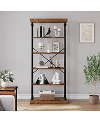 gaomon Bookshelf Industrial Bookcase Wooden Storage Open Rack Shelf with Metal Frame