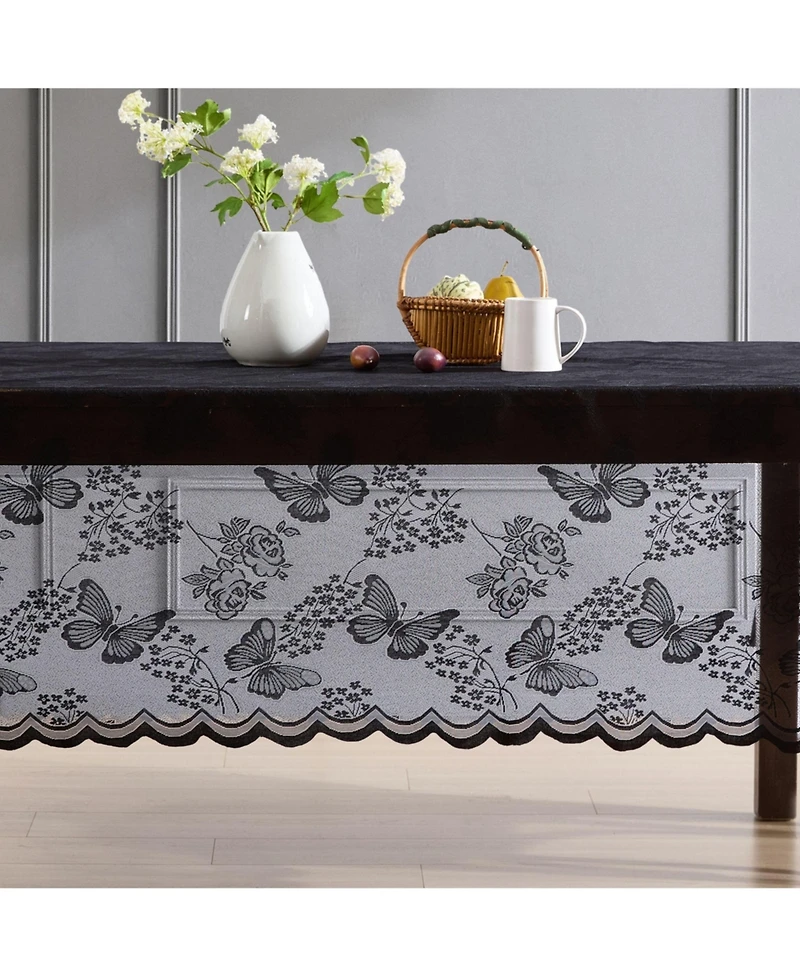 Hlc.me Butterfly Floral Lace Fabric Tablecloth, Lace Fabric Table Cloth for Rectangle Square Tables, Wrinkle Resistant Tablecloth, Patterned Scalloped