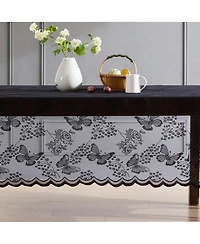 Hlc.me Butterfly Floral Lace Fabric Tablecloth, Lace Fabric Table Cloth for Rectangle Square Tables, Wrinkle Resistant Tablecloth, Patterned Scalloped