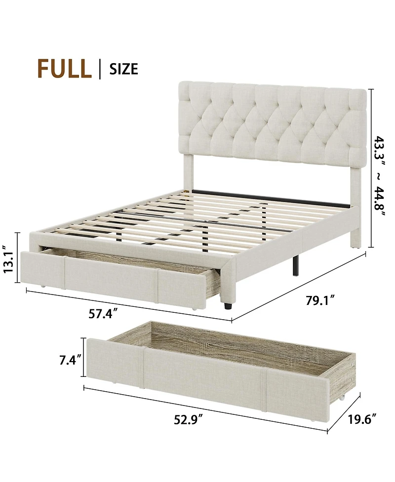 gaomon Full Size Bed Frame with 2 Storage Drawers