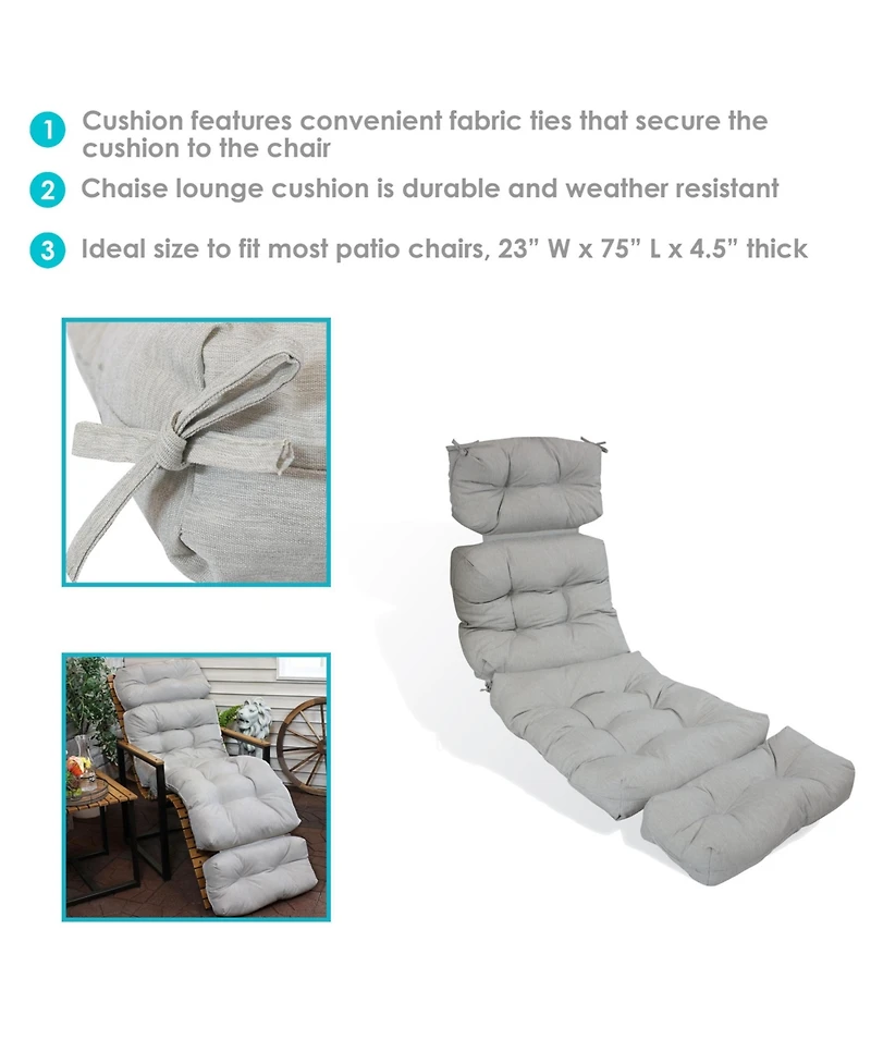 Indoor/Outdoor Olefin Polyester Tufted Chaise Lounge Chair Replacement Cushion - 23" x 75"