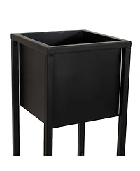 Modern Simplicity Cold-Rolled Steel Outdoor Elevated Planter - Set of 2 8.25" Square x 19.75" H and 27"