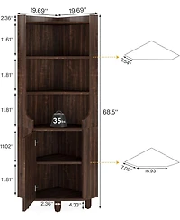 Tribesigns 68-Inch Tall Corner Cabinet, Farmhouse Kitchen Storage Cabinet with Doors and Shelves, Rustic Wood Corner Display Cabinet