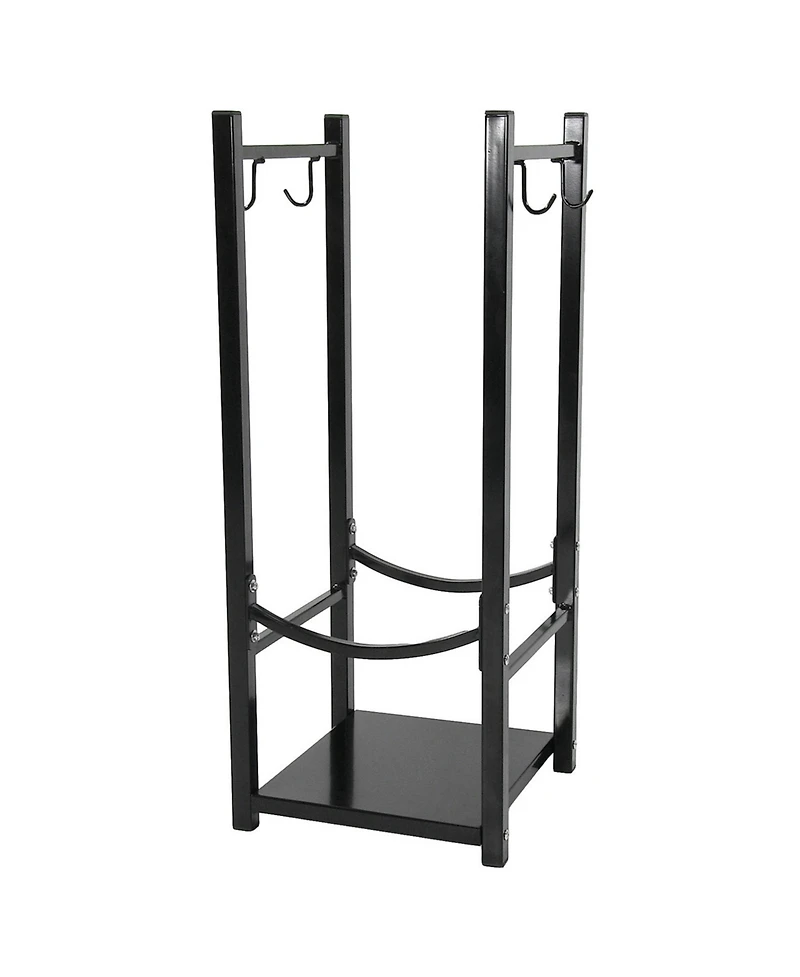 Indoor/Outdoor Steel Fire Pit or Fireplace Firewood Log Rack Holder with Hooks - 32"
